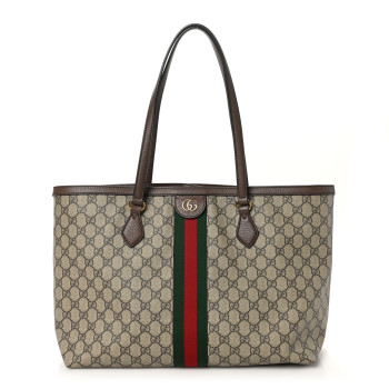 GUCCI GG Supreme Monogram Medium Ophidia Shopping Tote Brown