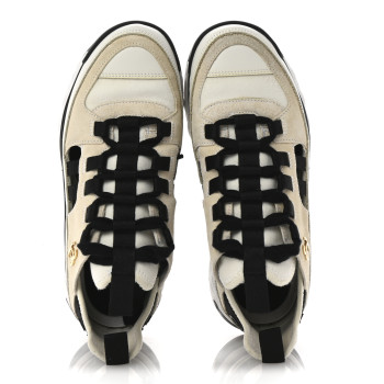 CHANEL Fabric Calfskin Suede CC Sneakers 36 Ivory Black