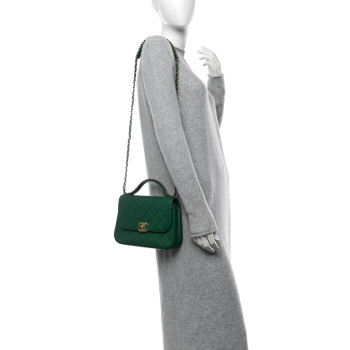 CHANEL Lambskin Quilted Chain Infinity Top Handle Flap Green