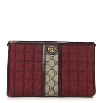 GUCCI Monogram GG Mignon Textured Dollar Calfskin GG Supreme Monogram Quilted Mini GG Pouch Burgundy Beige Ebony