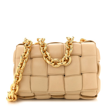 BOTTEGA VENETA Lambskin Maxi Intrecciato Padded Chain Cassette Crossbody Bag Porridge