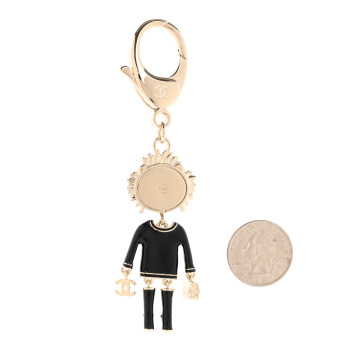 CHANEL Crystal Pearl Lion Keychain Black Gold