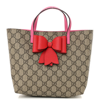 GUCCI GG Supreme Monogram Bow Childrens Tote Red Pink
