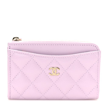 CHANEL Caviar Quilted CC Zip Around Card Holder Light Purple