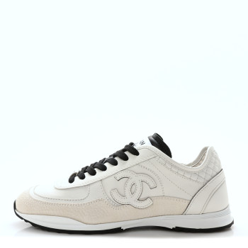 CHANEL Calfskin Suede CC Womens Sneakers 36 White Black