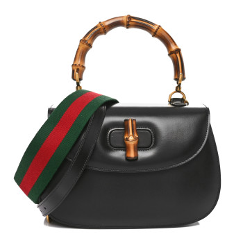 GUCCI Boarded Dyana Lux Calfskin Web Medium Bamboo 1947 Top Handle Bag Black