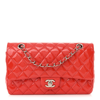 CHANEL Patent Quilted Medium Double Flap Fuchsia