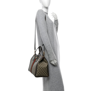 GUCCI GG Supreme Monogram Web Medium Ophidia Tote Bag Brown