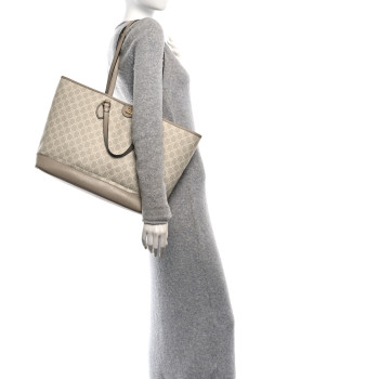 GUCCI GG Supreme Monogram Textured Calfskin Large Ophidia Shoulder Tote Bag Beige Mystic White Oatmeal