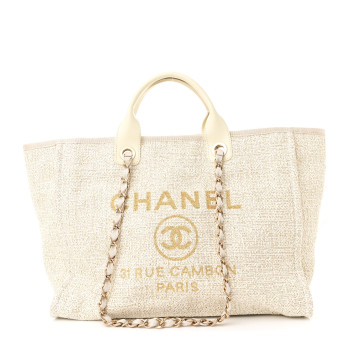 CHANEL Canvas Large Deauville Tote Ivory