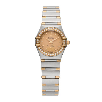OMEGA Stainless Steel 18K Yellow Gold Diamond Bezel 22mm Constellation Quartz Watch Champagne 1367.10.00