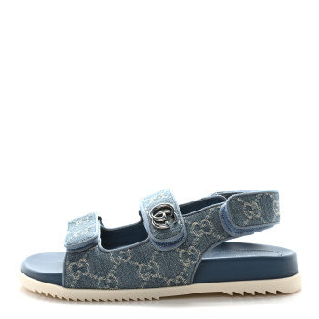 GUCCI New Denim Delave GG Monogram Womens Dad Sandals 38 Light Blue Avion