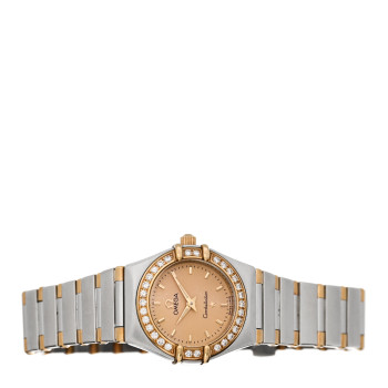 OMEGA Stainless Steel 18K Yellow Gold Diamond Bezel 22mm Constellation Quartz Watch Champagne 1367.10.00