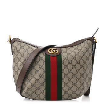 GUCCI GG Supreme Monogram Web Small Ophidia Half Moon Hobo Brown