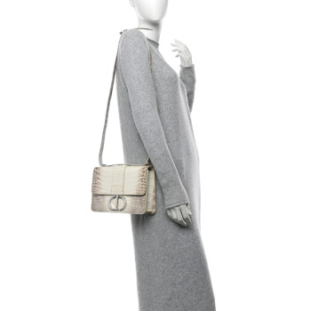 CHRISTIAN DIOR Niloticus Crocodile Himalaya 30 Montaigne Flap Bag Latte