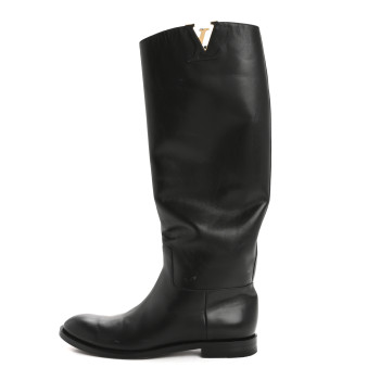 LOUIS VUITTON Calfskin Heritage Flat High Boots 37.5 Black