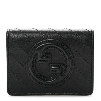 GUCCI Sakai Be Green Calfskin Diagonal Stitched Blondie Card Case Wallet Black