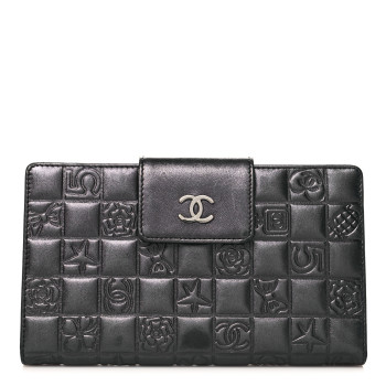 CHANEL Calfskin Lucky Symbols French Wallet Black