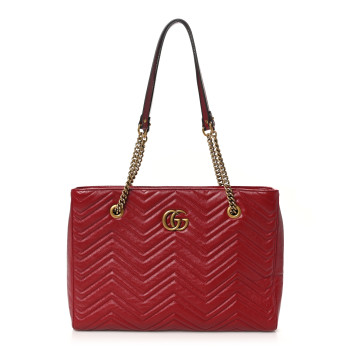 GUCCI Azalea Calfskin Matelasse Medium GG Marmont Slim Tote Romantic Cerise