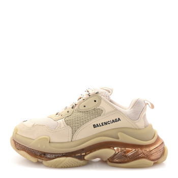BALENCIAGA Fabric Mesh Clear Sole Womens Triple S Sneakers 38 Beige
