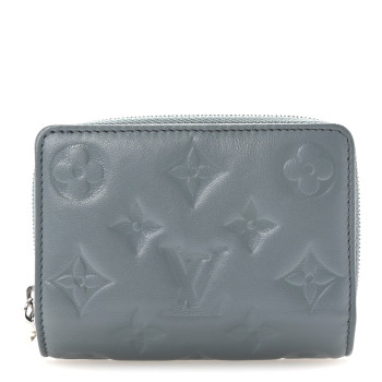 LOUIS VUITTON Lambskin Embossed Monogram Lou Coussin Wallet Blue Glacier