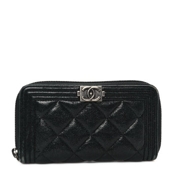 CHANEL Caviar Quilted Small Boy Zip Around Wallet Black