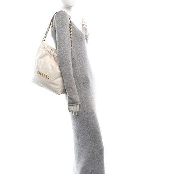 CHANEL Shiny Calfskin Quilted Small Chanel 22 White