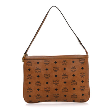 MCM Visetos Medium Stark Wristlet Pouch Cognac