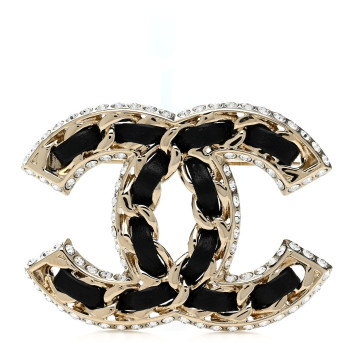CHANEL Lambskin Crystal CC Chain Brooch Black Gold