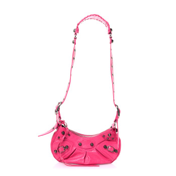 BALENCIAGA Agneau Arena Le Cagole Shoulder Bag XS Violet Fuxia