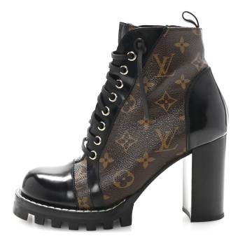 LOUIS VUITTON Patent Calfskin Monogram Star Trail Ankle Boots 38 Black