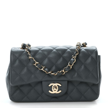 CHANEL Caviar Quilted Mini Rectangular Flap Dark Grey