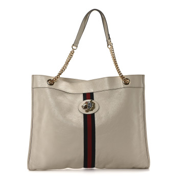 GUCCI Suede Calfskin Large Rajah Chain Tote White