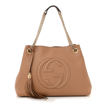 GUCCI Pebbled Calfskin Medium Soho Chain Shoulder Bag Camelia