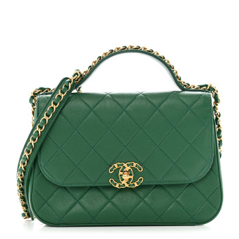 CHANEL Lambskin Quilted Chain Infinity Top Handle Flap Green
