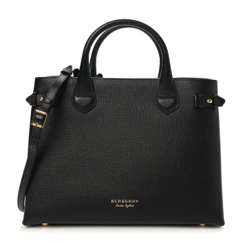 BURBERRY Derby Calfskin House Check Medium Banner Tote Black