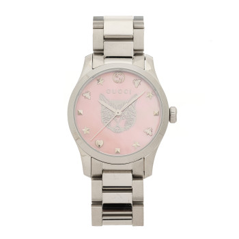 GUCCI Stainless Steel Pink Mother of Pearl 27mm G-Timeless Cat Quartz Watch