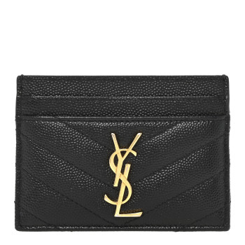 SAINT LAURENT Grain De Poudre Matelasse Chevron Monogram Credit Card Case Black