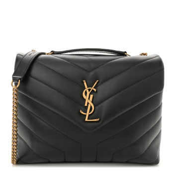 SAINT LAURENT Calfskin Y Quilted Monogram Small Loulou Chain Satchel Black