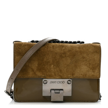 JIMMY CHOO Suede Patent Mini Rebel Crossbody Brown