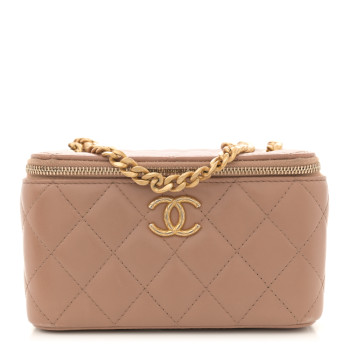 CHANEL Lambskin Quilted Small Pillow Crush Vanity Case With Chain Beige