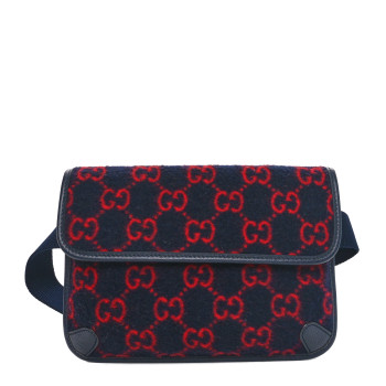 GUCCI Covered Wool GG Monogram Slim Belt Bag Navy Red
