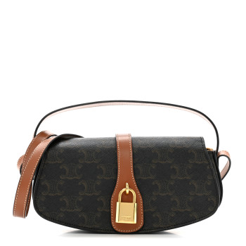 CELINE Triomphe Canvas Calfskin Tabou Clutch on Strap Tan