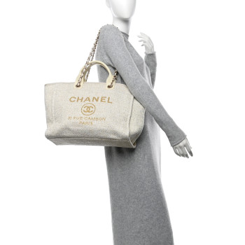 CHANEL Canvas Large Deauville Tote Ivory