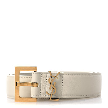 SAINT LAURENT Smooth Calfskin Monogram Square Buckle Belt 85 Crema Soft