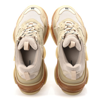 BALENCIAGA Fabric Mesh Clear Sole Womens Triple S Sneakers 38 Beige