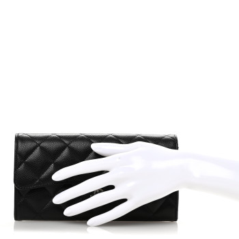 CHANEL Caviar Quilted Large Gusset Flap Wallet Black