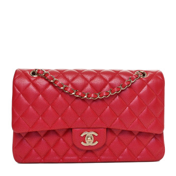 CHANEL Iridescent  Caviar Quilted Medium Double Flap Red
