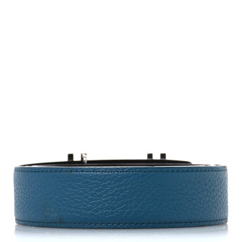 HERMES Box Togo 32mm Au Carre H Belt 85 34 Bleu Izmir Chocolate