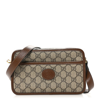 GUCCI GG Supreme Monogram Azalea Calfskin Mini Retro Interlocking G Shoulder Bag Beige Ebony Brown Sugar